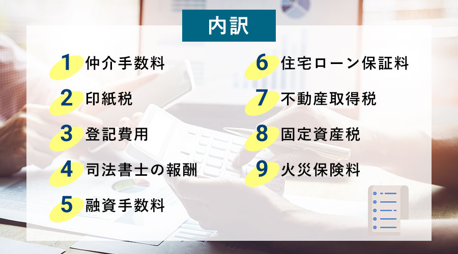 住宅購入にかかる諸費用の内訳