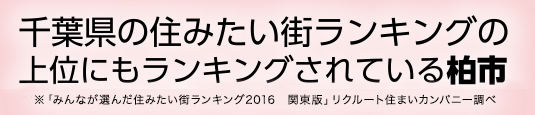 千葉県の住みたい街ランキングの上位にもランキングされている柏市※出典：「みんなが選んだ住みたい街ランキング2015関東版」よりリクルート住まいカンパニー調べ