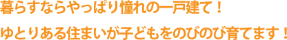 暮らすならやっぱり憧れの一戸建て！ゆとりある住まいが子どもをのびのび育てます！