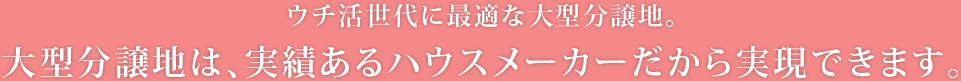 ウチ活世代に最適な大型分譲地。大型分譲地は、実績あるハウスメーカーだから実現できます。