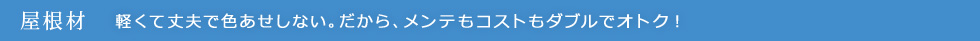 屋根材：軽くて丈夫で色あせしない。だから、メンテもコストもダブルでオトク！