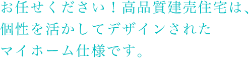 お任せください！高品質建売住宅は、個性を活かしてデザインされたマイホーム仕様です。