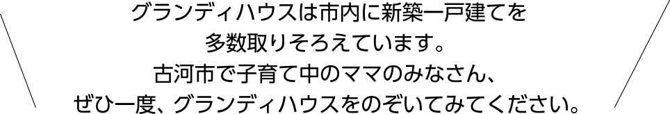 グランディハウスは市内に新築一戸建てを多数取りそろえています。
古河市で子育て中のママのみなさん、ぜひ一度、グランディハウスをのぞいてみてください。